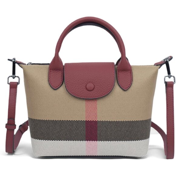 Elegant Women's Leather Shoulder Bag - Classic Plaid Pattern & Versatile Carry